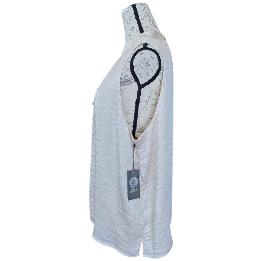 Vince Camuto Ivory Satin Button Up Sleeveless Blouse XL - Picture 5 of 10